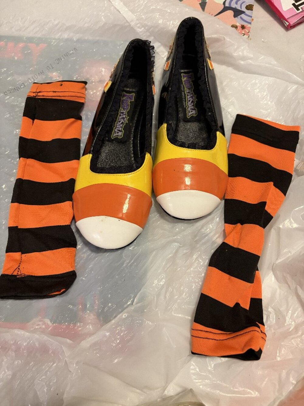 Candy Corn Flats Shoes & Striped Socks Halloween Set Girl's size 13 / 1 New